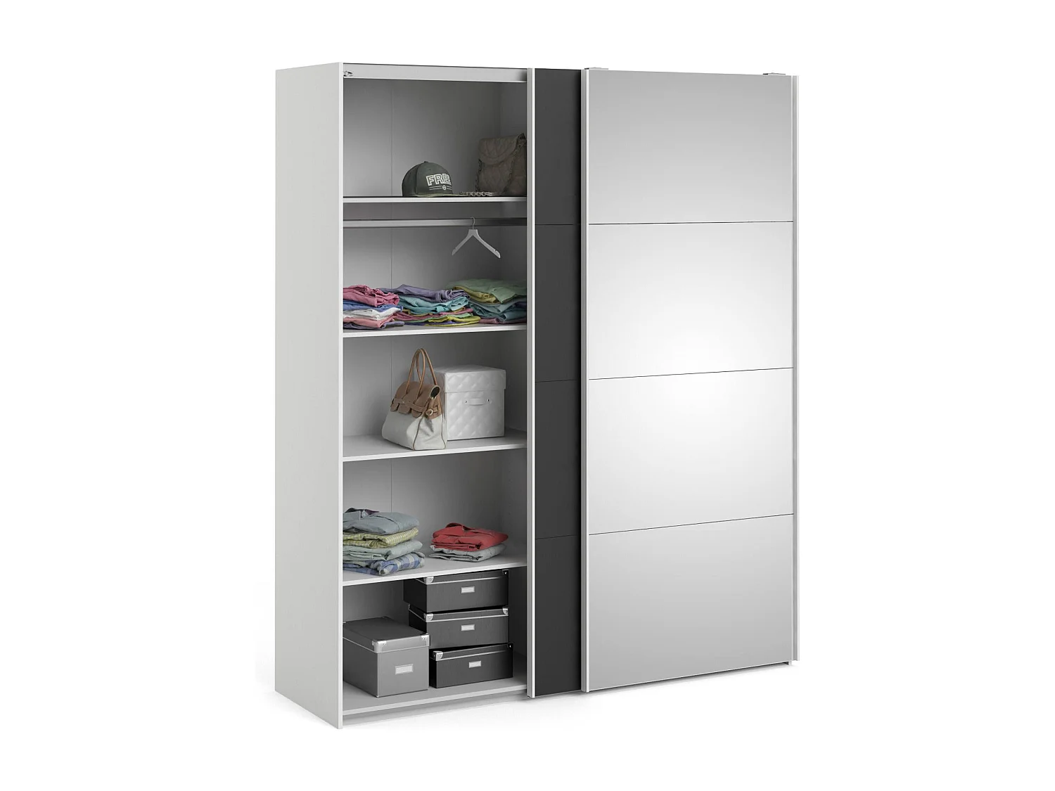 Kleiderschrank 2 Türen Dsquizz, Schlafzimmermöbel, Schrank, Garderobe, 182x61 h220 cm, WeiÃŸ und Schwarz