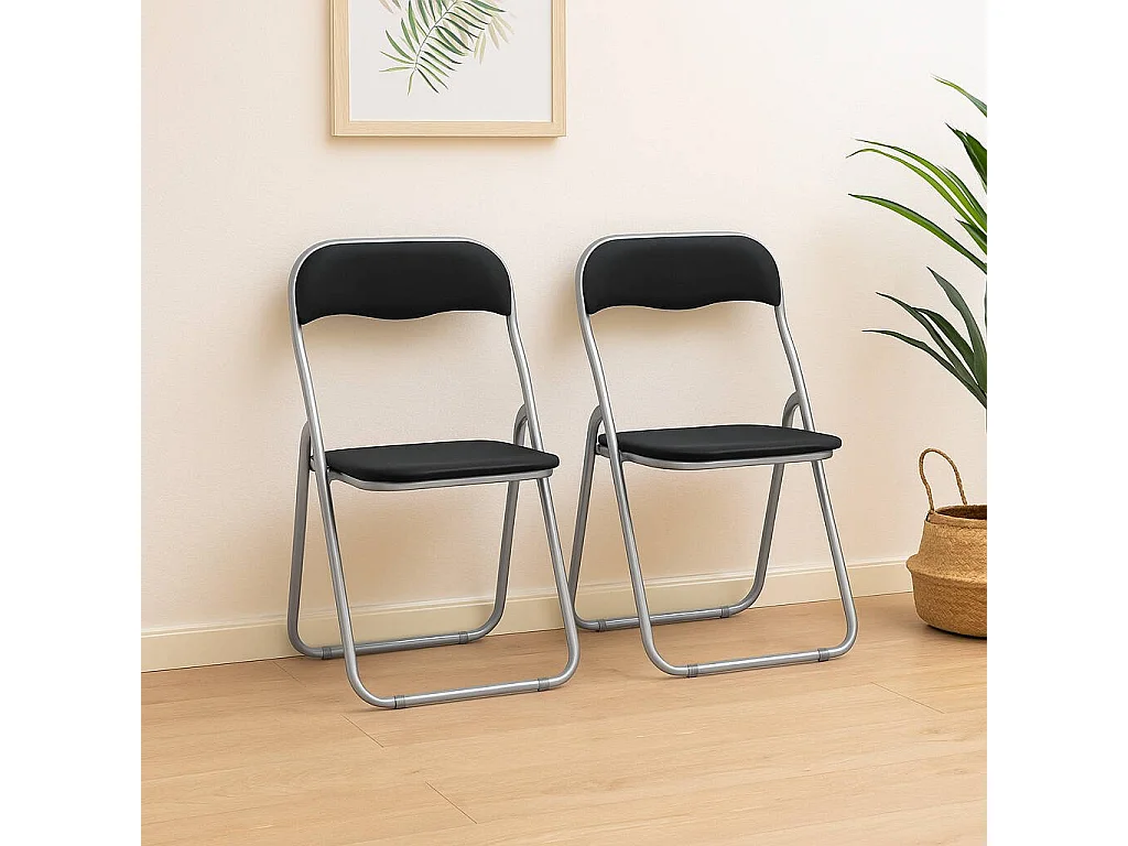 Set mit 2 Marbella-Klappstühlen, platzsparender Sessel, Gästestuhl, Besprechungssitz aus Kunstleder, 43 x 47 x 80 cm, Schwarz