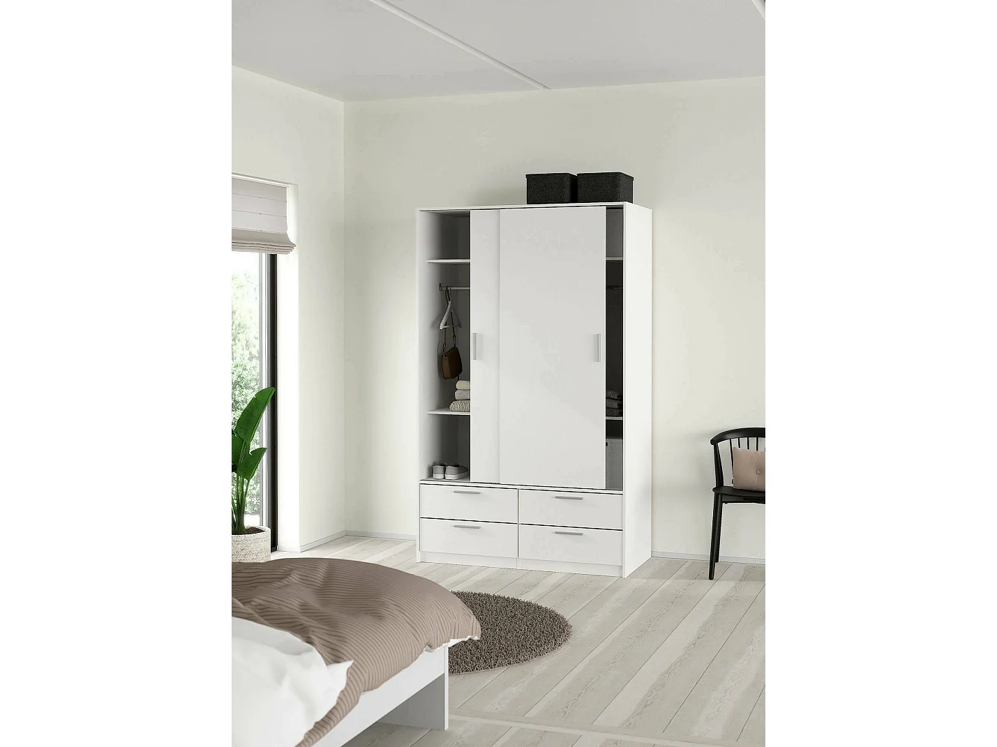 Kleiderschrank 2 Türen Dravagli, Schlafzimmermöbel, Schrank, Garderobe, 121x60 h200 cm, WeiÃŸ