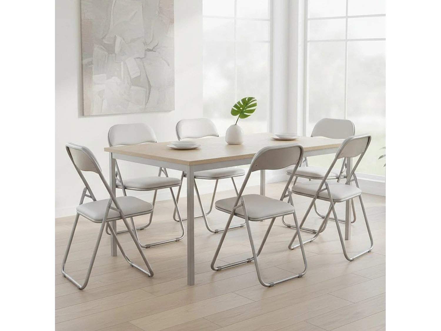 Lot de 6 chaises pliantes Marbella, Fauteuil gain de place, Chaise invité, Siège de réunion en simili cuir, 43x47h80 cm, Blanc