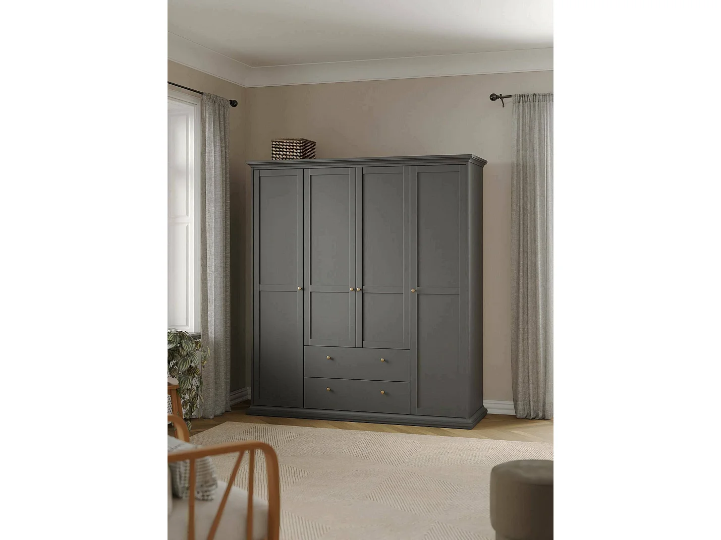 GroÃŸer Kleiderschrank Dsersant, Schlafzimmermöbel, Schrank, Garderobe, 181x61 h201 cm, Grau