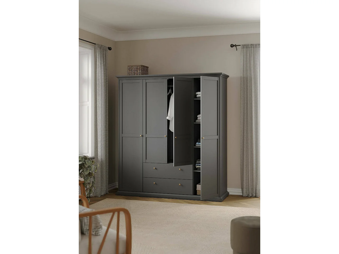 GroÃŸer Kleiderschrank Dsersant, Schlafzimmermöbel, Schrank, Garderobe, 181x61 h201 cm, Grau