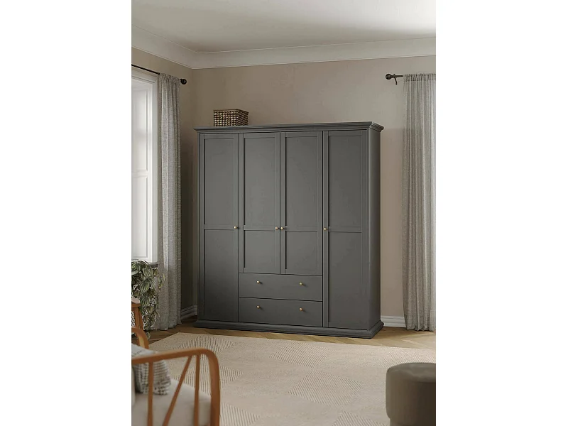 Guardaroba Grande Amarena, 8 Ripiani, 60.5x200.6h cm Grigio, Armadio Camera da Letto