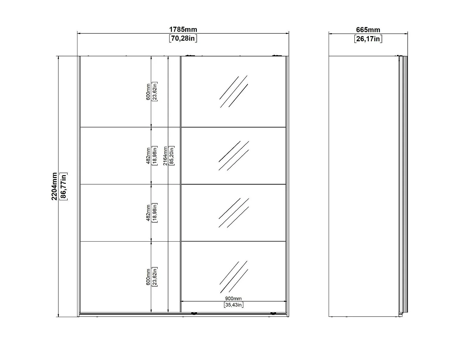 Guardaroba 2 Ante Malakas, un Ripiano, 65x220.4h cm Grigio, Armadio Camera da Letto