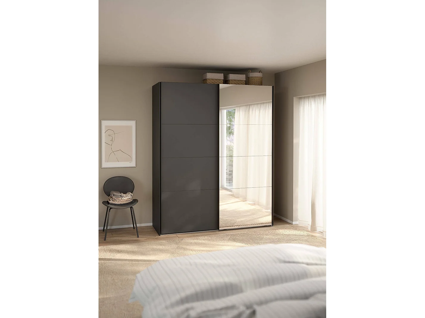 Garde-robe 2 portes Dprovede, Meubles de chambre, Penderie de plain-pied, Placard à vêtements, 179x65 h220 cm, Gris et Transparent