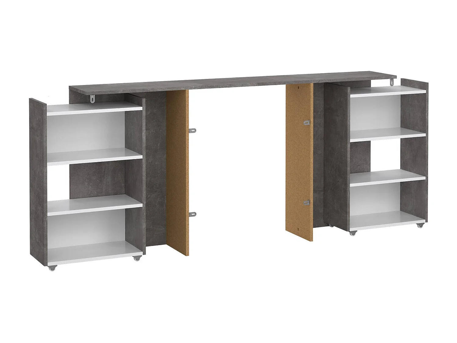 Chevet Drot, Commode basse, Table de nuit, Étagère de chevet, 165x26 h80 cm, Ciment et blanc