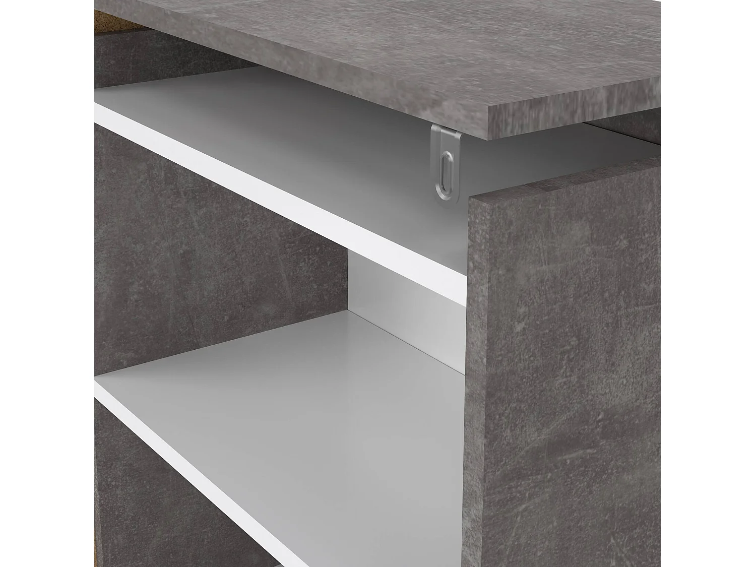 Chevet Drot, Commode basse, Table de nuit, Étagère de chevet, 165x26 h80 cm, Ciment et blanc