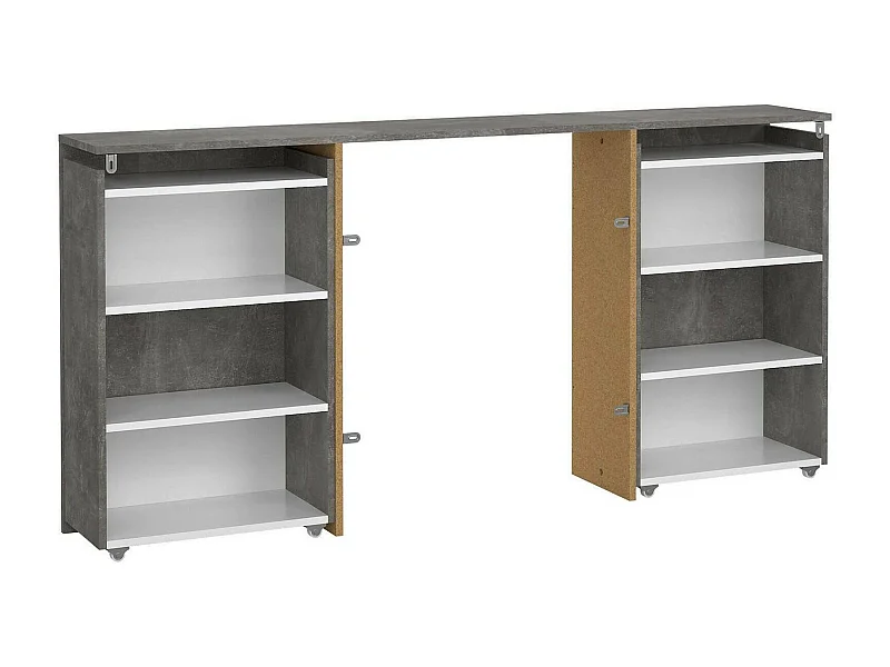 Mesa de cabeceira Drot, Cómoda baixa, Mesa de cabeceira, Prateleira de cama, 165x26 h80 cm, Cimento e Branco