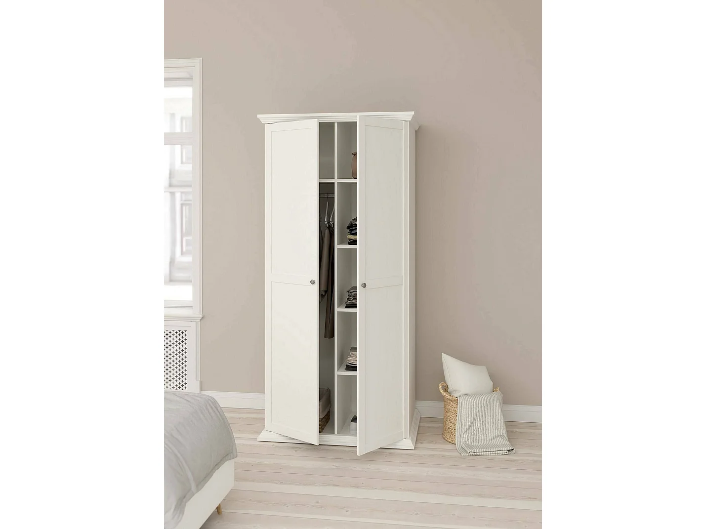 Garde-robe 2 portes Dscapol, Meubles de chambre, Penderie de plain-pied, Placard à vêtements, 96x63 h200 cm, Blanc