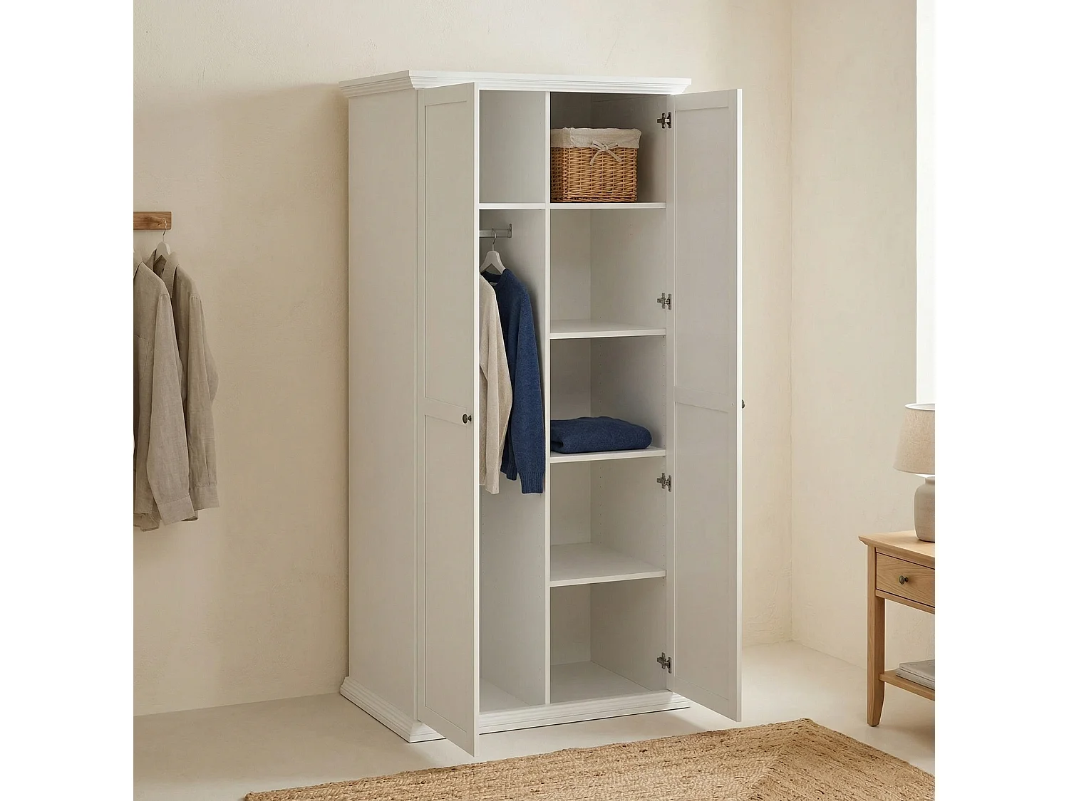 Garde-robe 2 portes Dscapol, Meubles de chambre, Penderie de plain-pied, Placard à vêtements, 96x63 h200 cm, Blanc