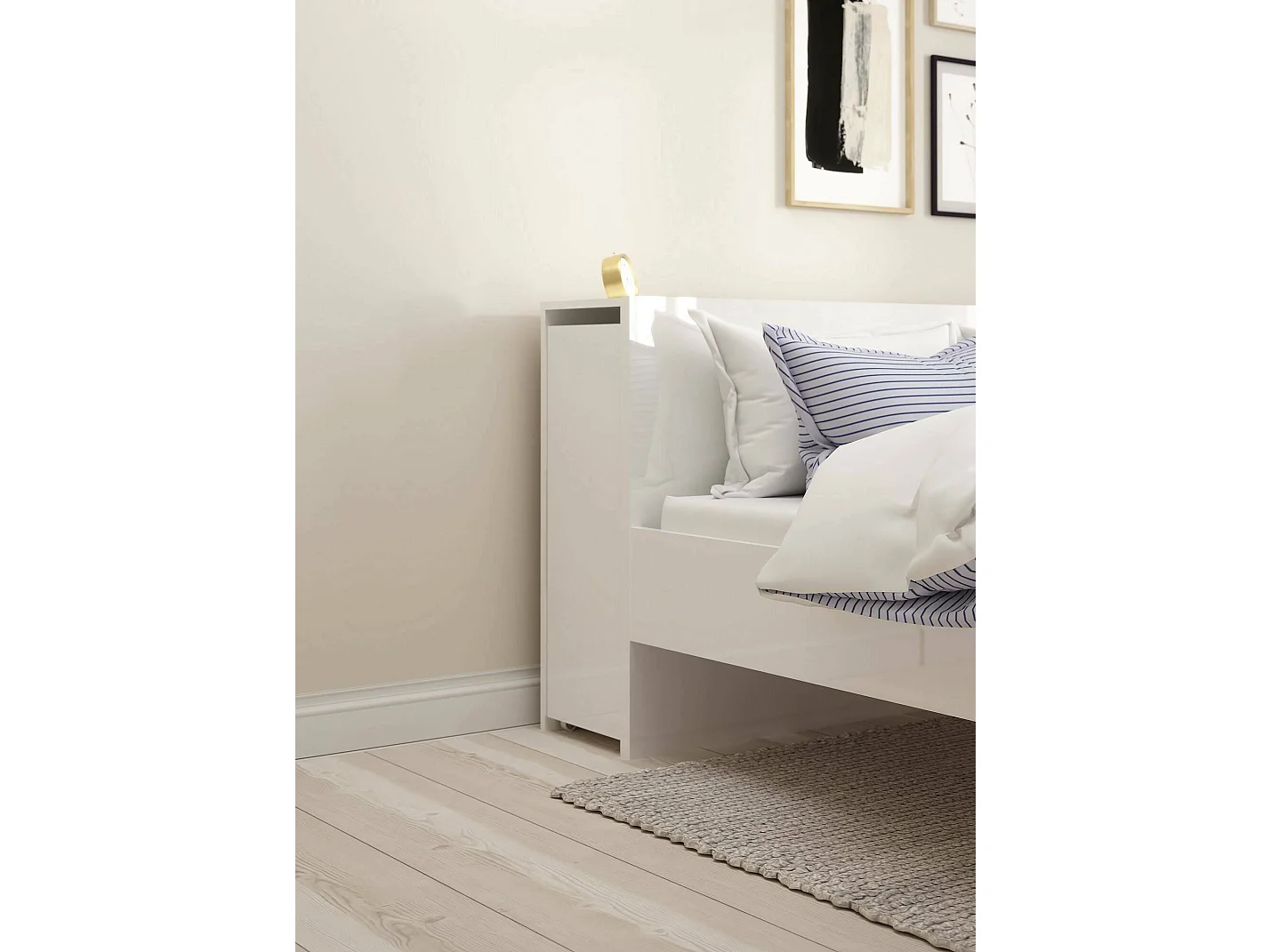 Drosi nachtkastje, Lage ladekast, Nachtkastje, Bedplank, 145x26 h80 cm, Wit