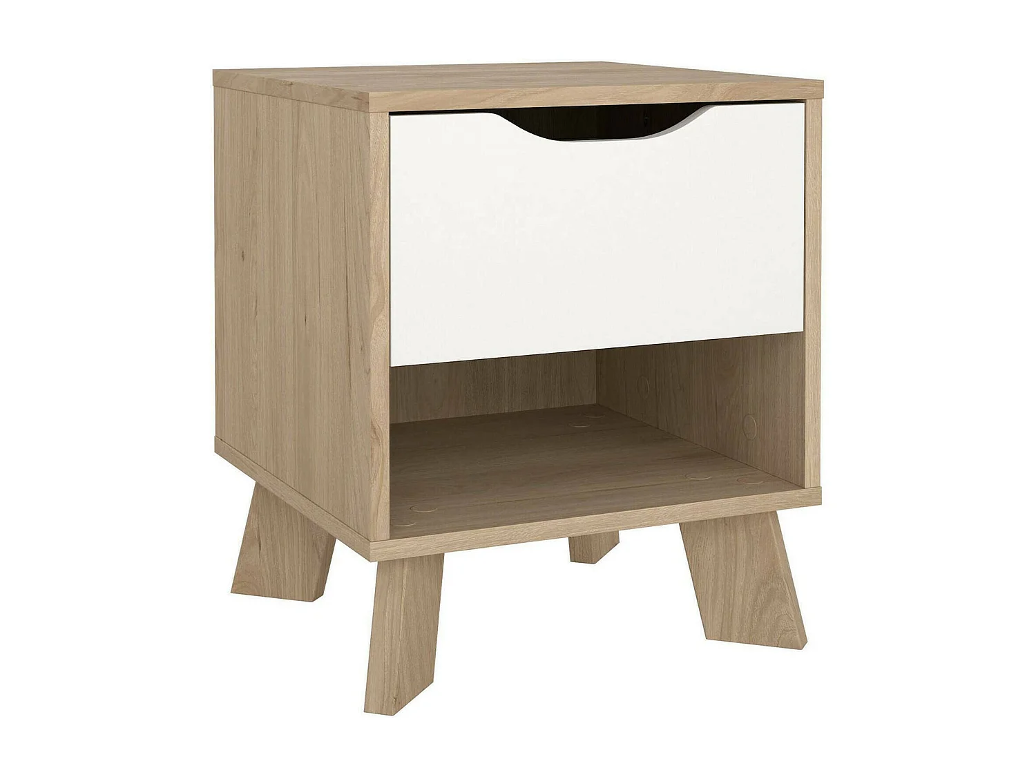 Mesa de noche Drossitt, Cómoda baja, Mesilla de noche, Estante de la cama, 40x40 h47 cm, Roble y Blanco