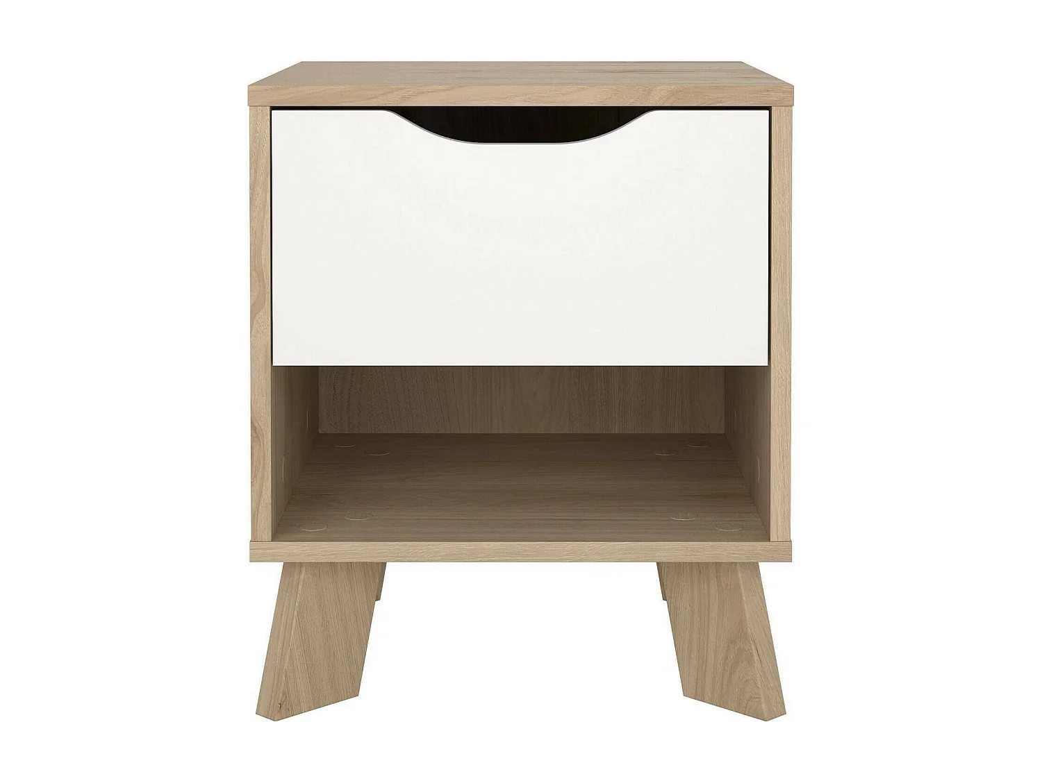 Mesa de noche Drossitt, Cómoda baja, Mesilla de noche, Estante de la cama, 40x40 h47 cm, Roble y Blanco