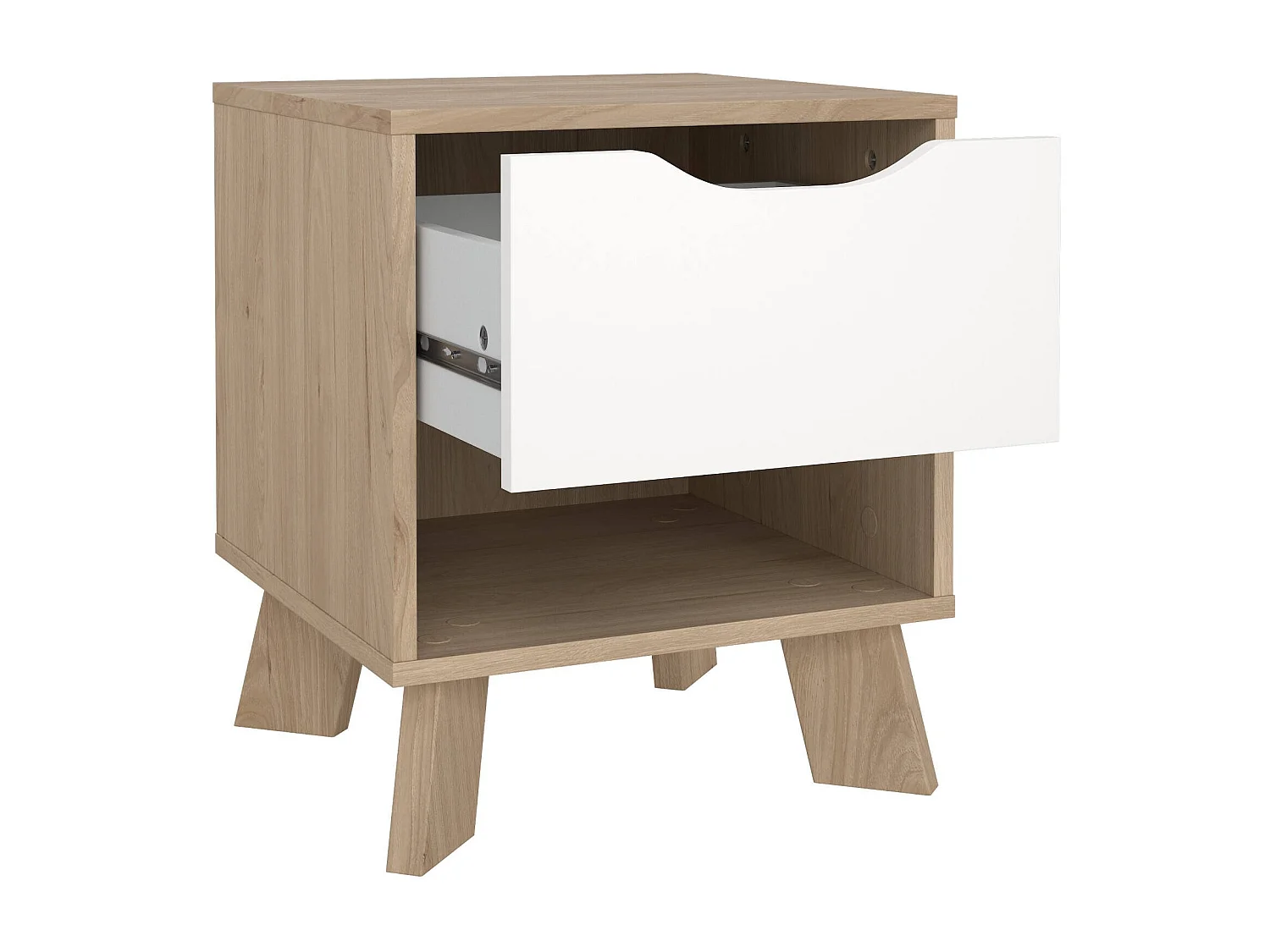 Chevet Drossitt, Commode basse, Table de nuit, Étagère de chevet, 40x40 h47 cm, Chêne clair et Blanc