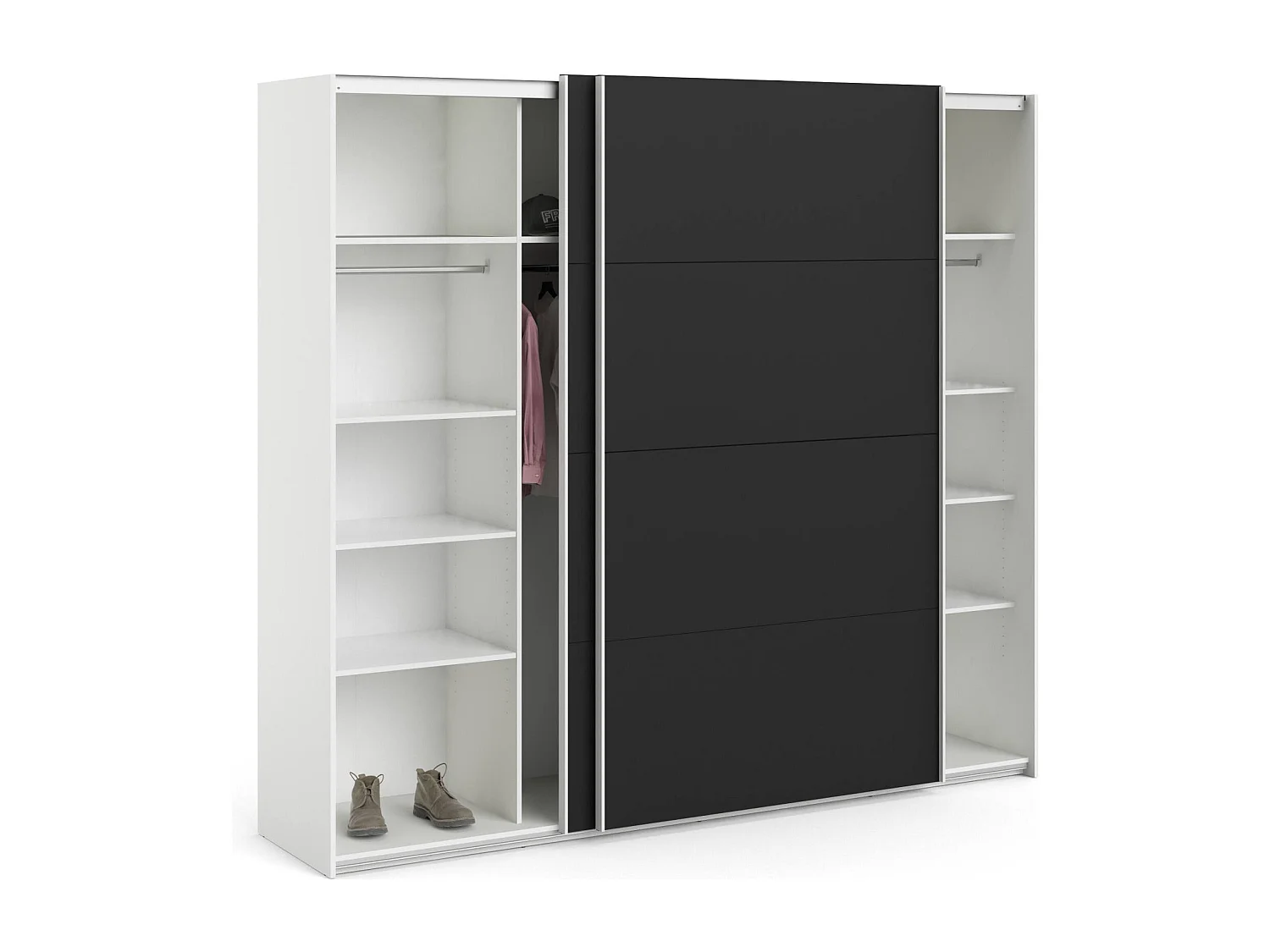 Garde-robe 2 portes Dspinos, Meubles de chambre, Penderie de plain-pied, Placard à vêtements, 243x61 h220 cm, Blanc et Noir