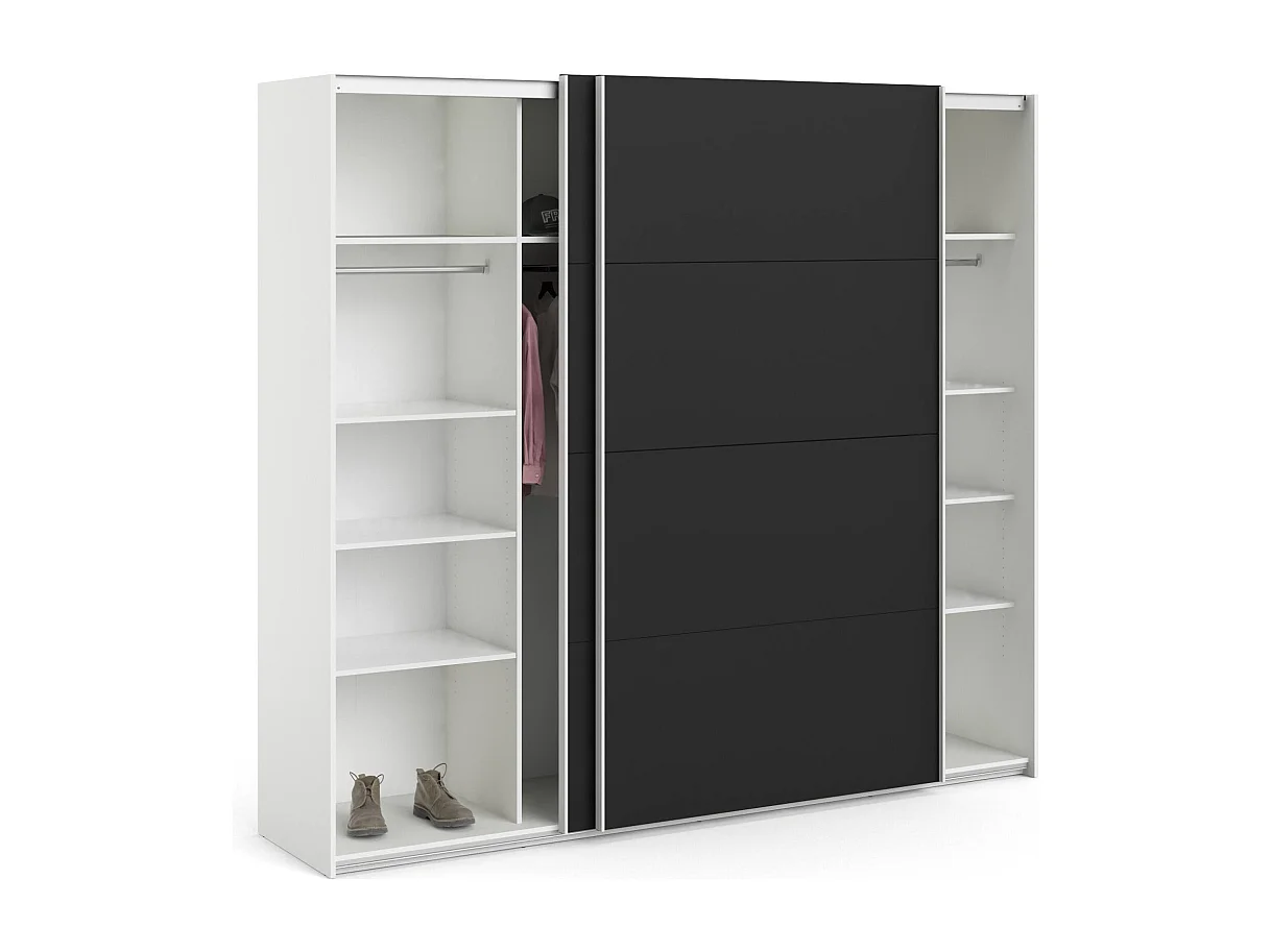 Garde-robe 2 portes Dspinos, Meubles de chambre, Penderie de plain-pied, Placard à vêtements, 243x61 h220 cm, Blanc et Noir