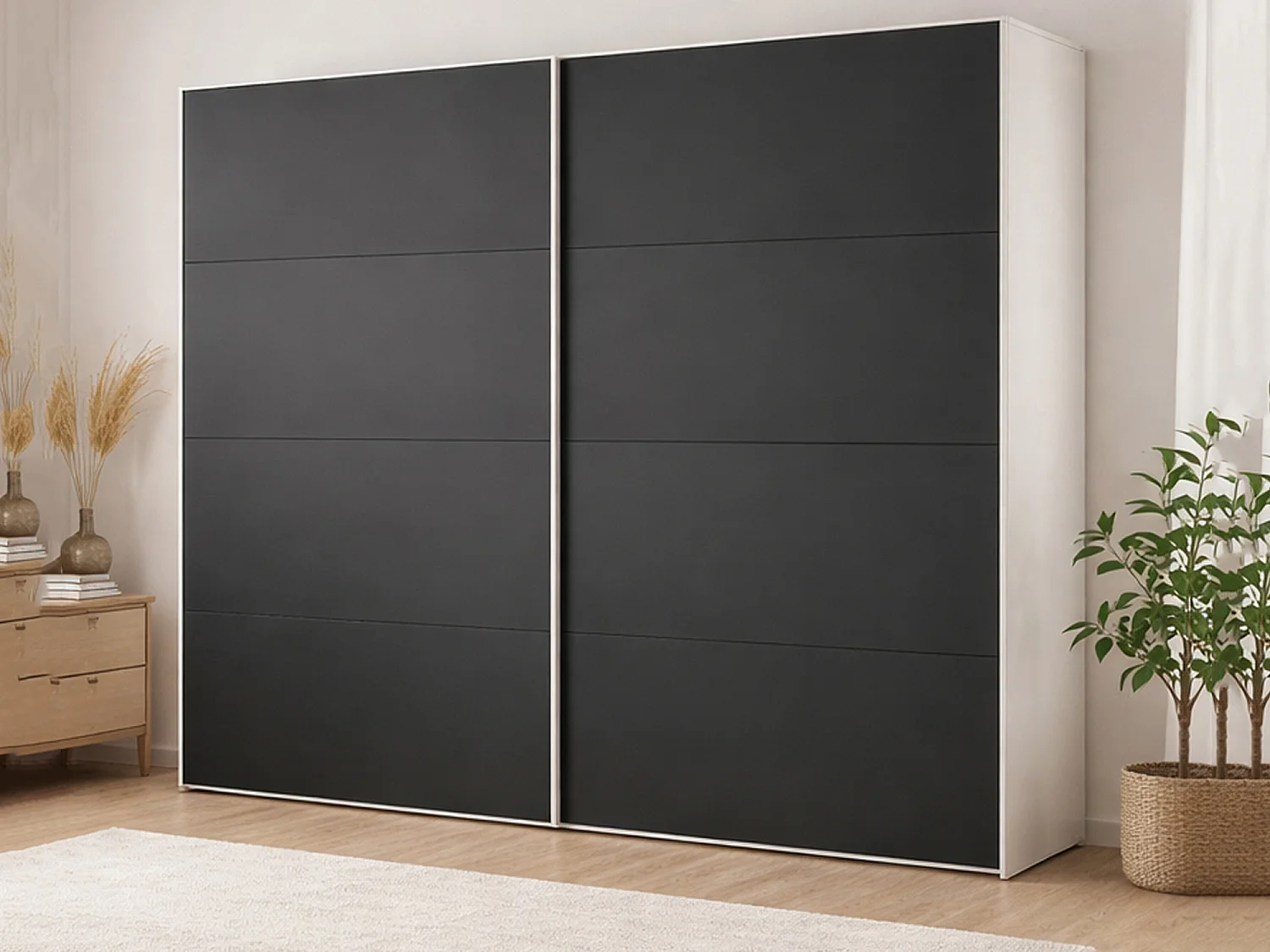 Garde-robe 2 portes Dspinos, Meubles de chambre, Penderie de plain-pied, Placard à vêtements, 243x61 h220 cm, Blanc et Noir
