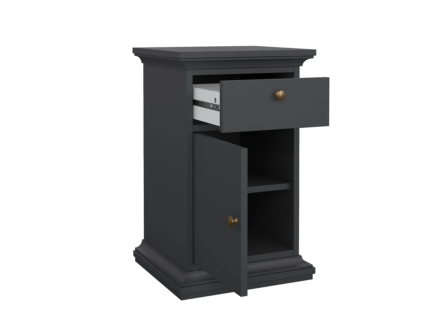Chevet Drrahman, Commode basse, Table de nuit, Étagère de chevet, 44x40 h70 cm, Gris
