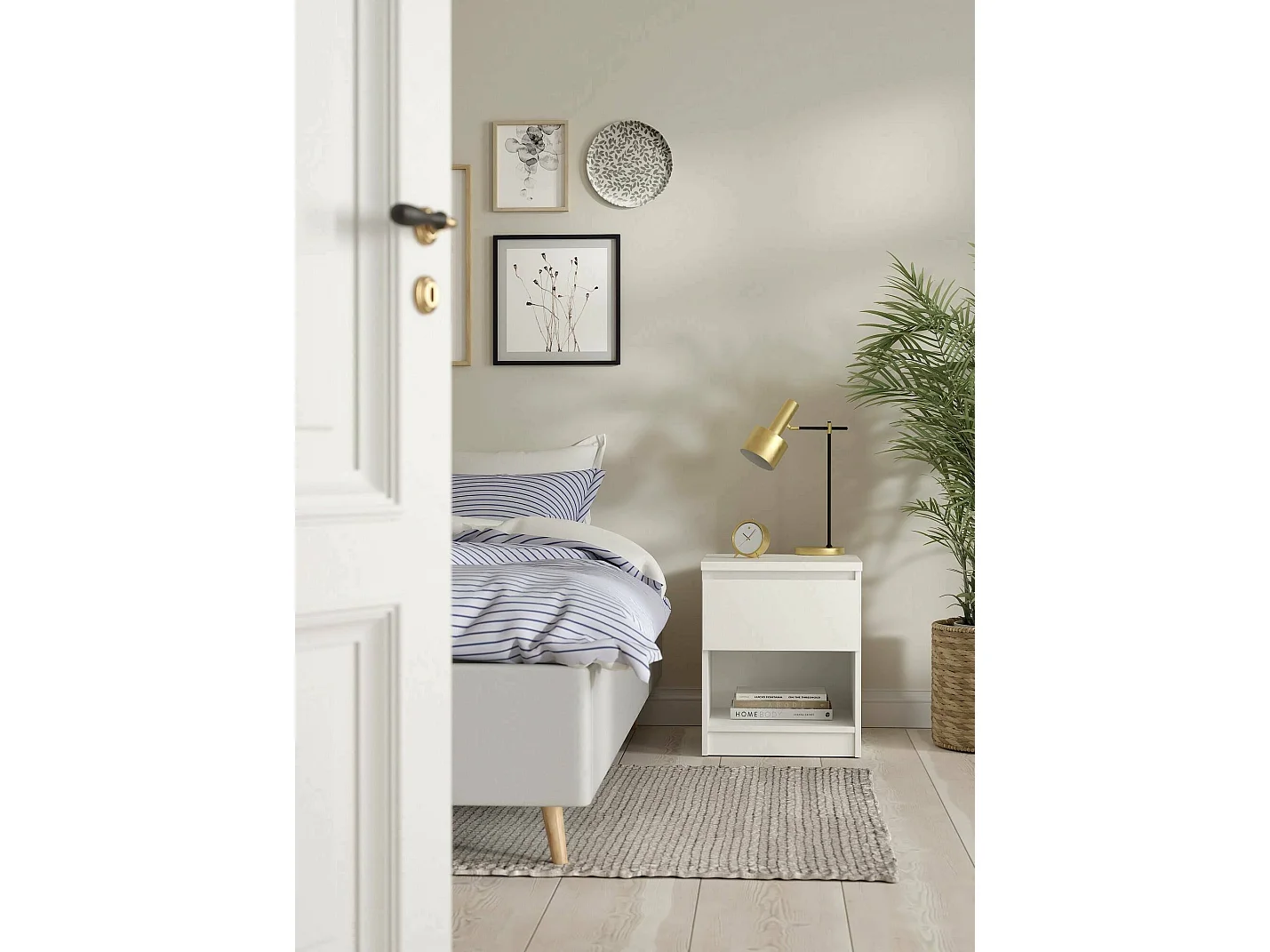 Chevet Dross, Commode basse, Table de nuit, Étagère de chevet, 40x40 h50 cm, Blanc