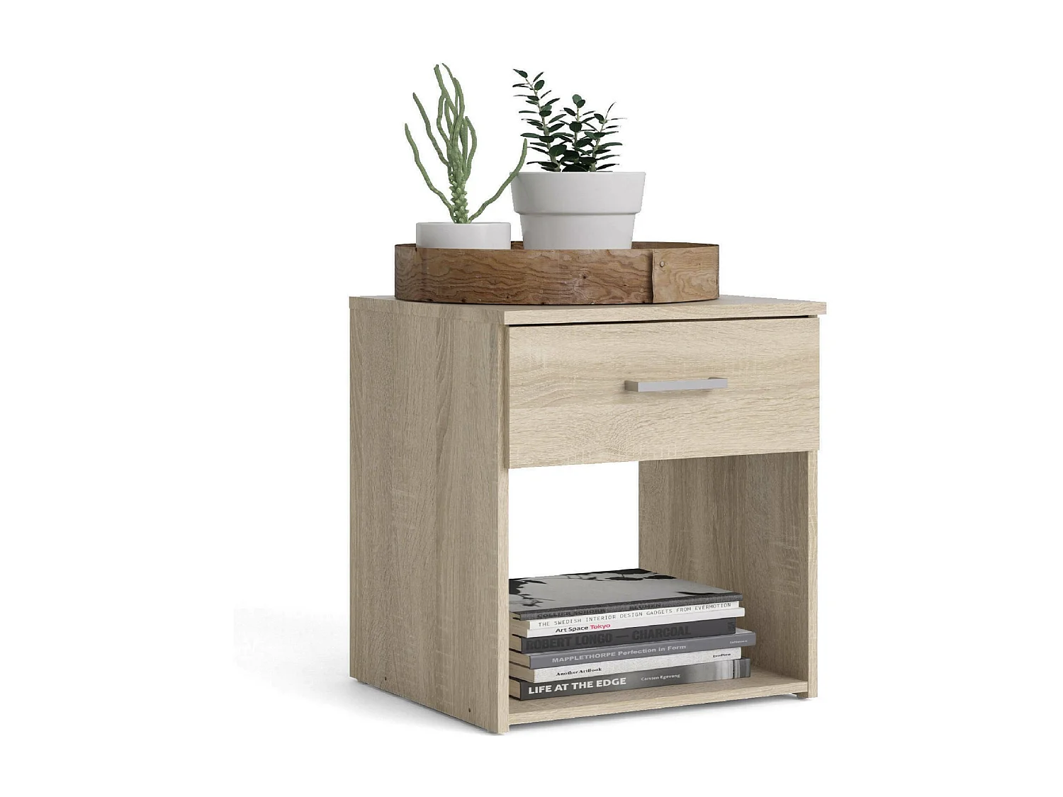 Chevet Druss, Commode basse, Table de nuit, Étagère de chevet, 38x36 h48 cm, Chêne