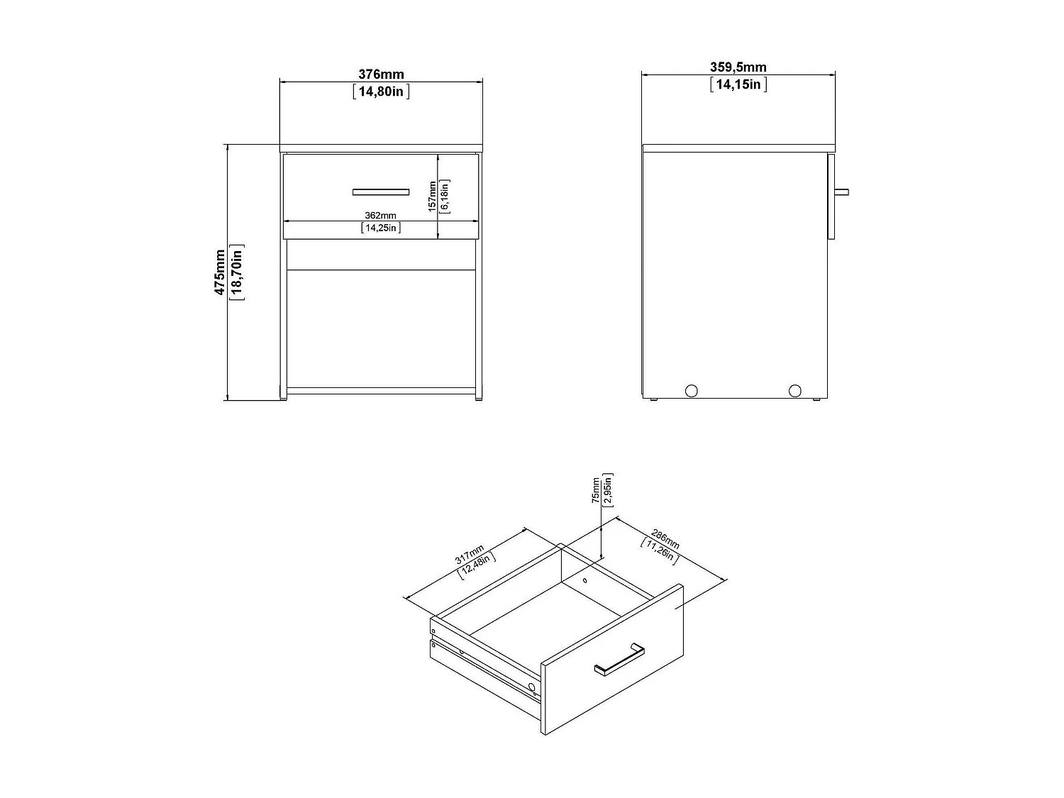 Comodino Giustina, un Cassetto, 35.95x37.6x47.5h cm Bianco