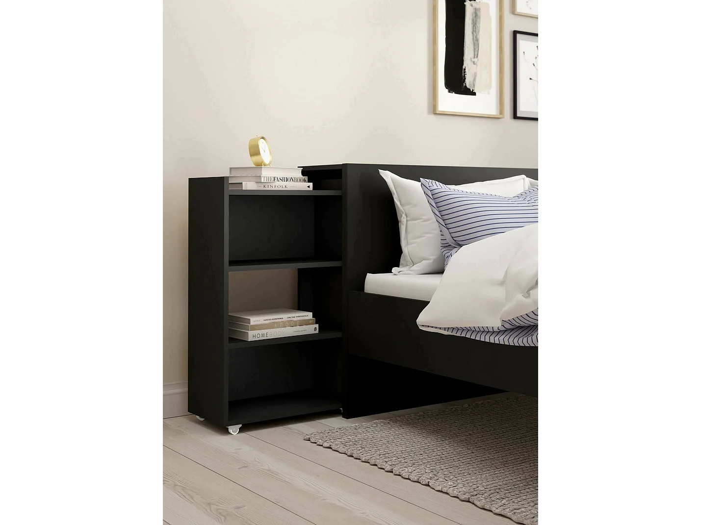 Comodino Shary, 3 Ripiani, 26.3x164.9x79.8h cm Nero