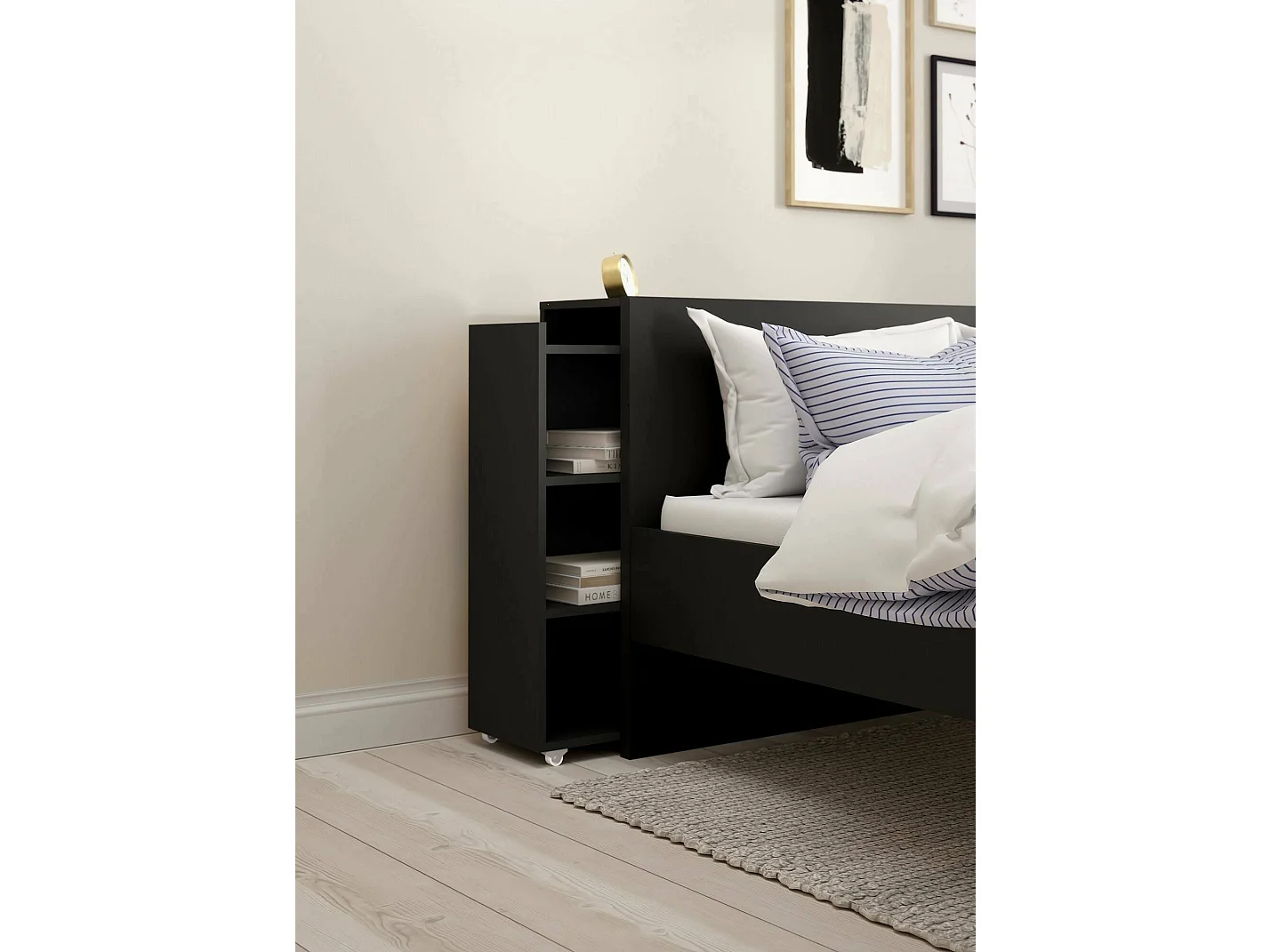 Comodino Shary, 3 Ripiani, 26.3x164.9x79.8h cm Nero