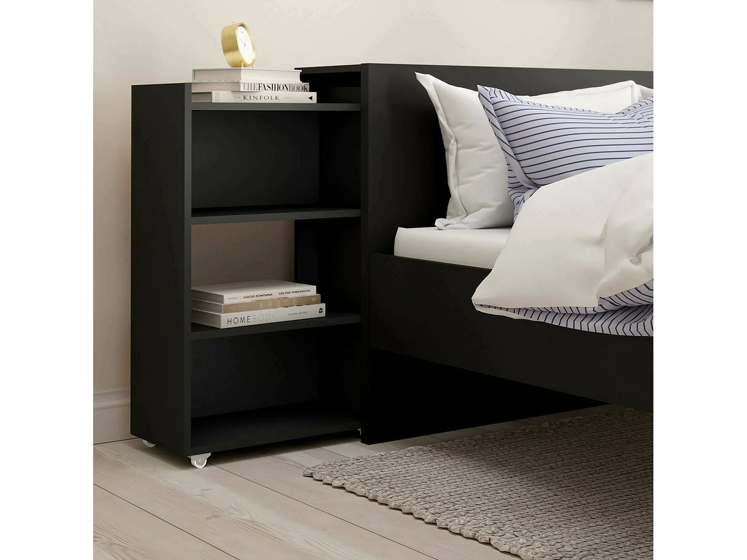 Comodino Shary, 3 Ripiani, 26.3x164.9x79.8h cm Nero