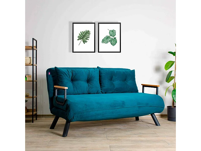 Dworle 2-zits slaapbank, Ombouwbank, Gastenbank, Opbergfauteuil bed, 133x78 h78 cm, Aqua groen