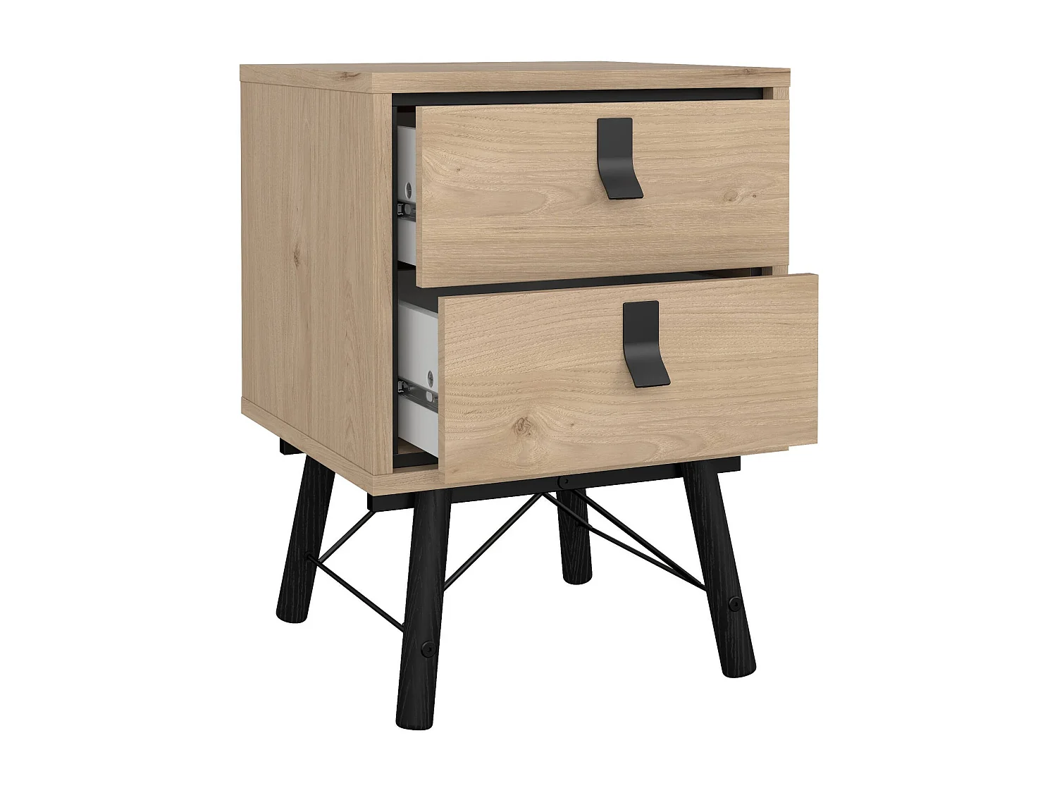 Chevet Drovell, Commode basse, Table de nuit, Étagère de chevet, 43x40 h60 cm, Chêne clair