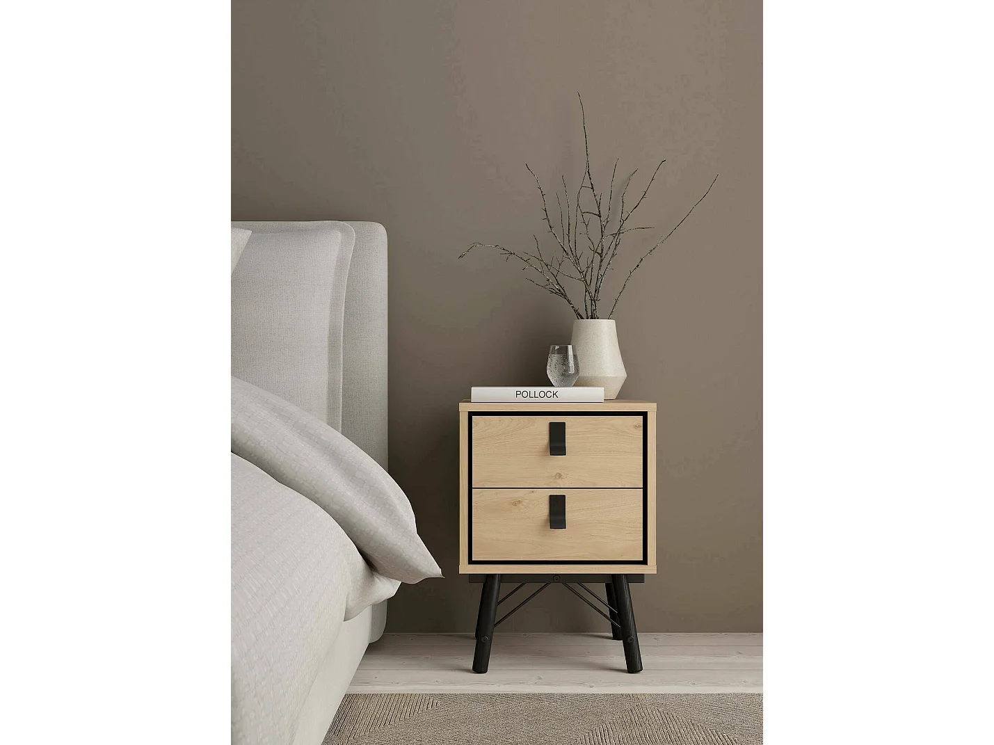 Drovell nachtkastje, Lage ladekast, Nachtkastje, Bedplank, 43x40 h60 cm, Eiken