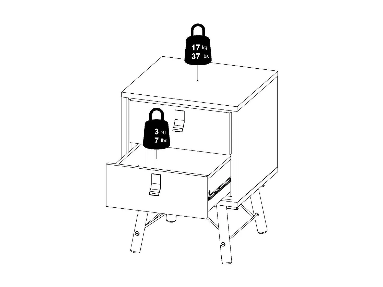 Drovell nachtkastje, Lage ladekast, Nachtkastje, Bedplank, 43x40 h60 cm, Eiken