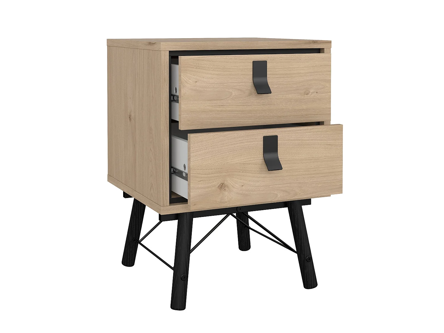 Chevet Drovell, Commode basse, Table de nuit, Étagère de chevet, 43x40 h60 cm, Chêne clair