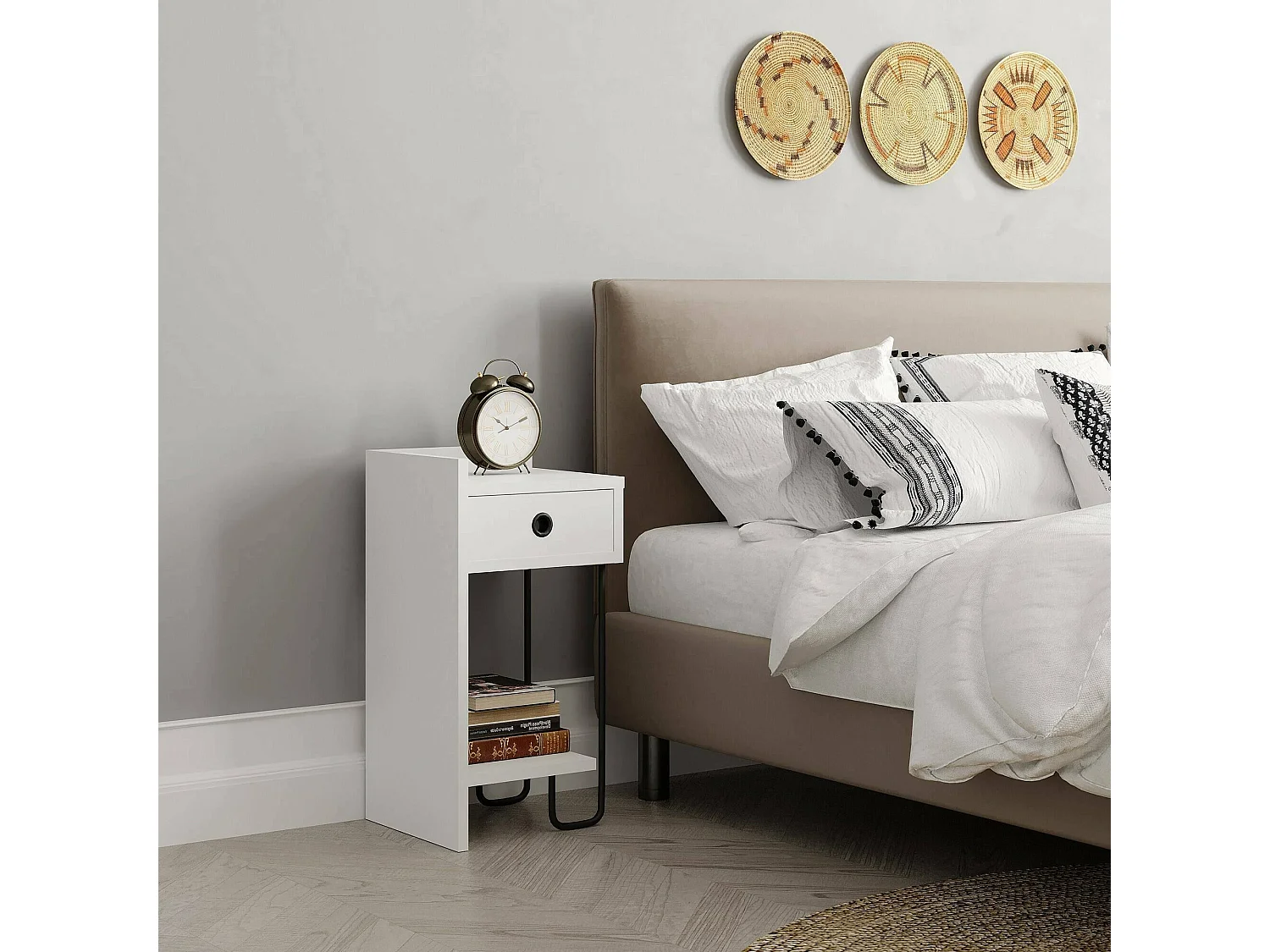 Dpodgorean nachtkastje, Laag dressoir, Nachtkastje, Bedplank, 32x30 h61 cm, Wit