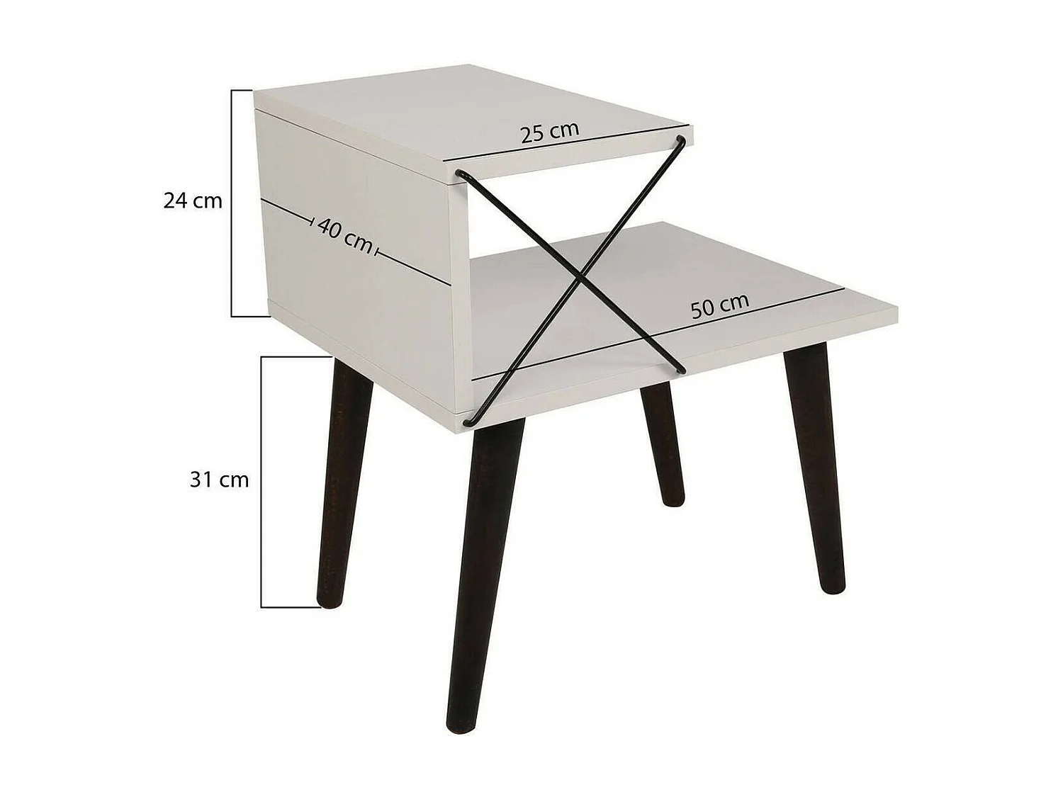 Chevet Astraea, Commode basse, Table de nuit, Étagère de chevet, 50x40h55 cm, Blanc
