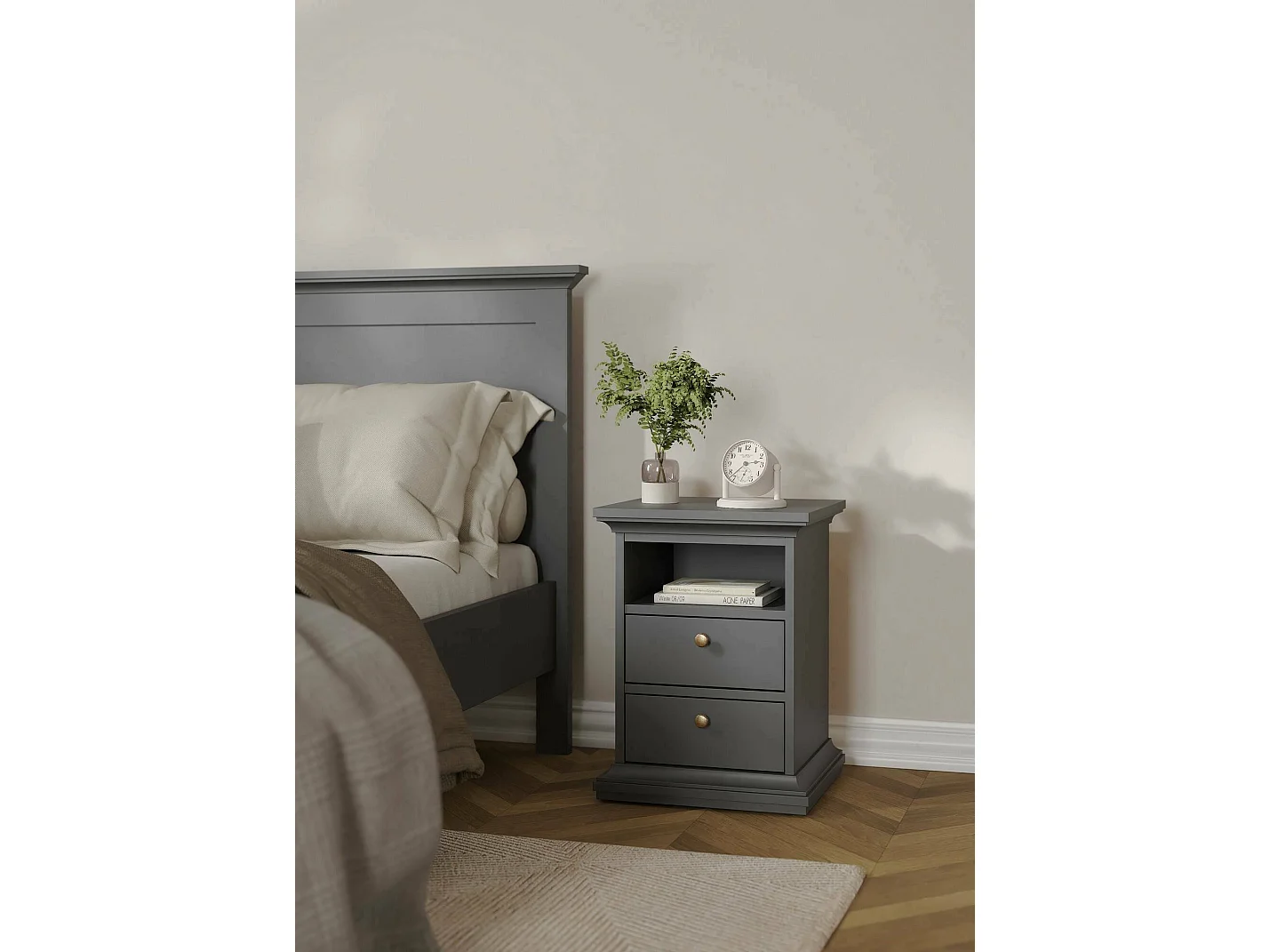 Comodino Alichin, 2 Cassetti, 40x43.6x58.8h cm Grigio