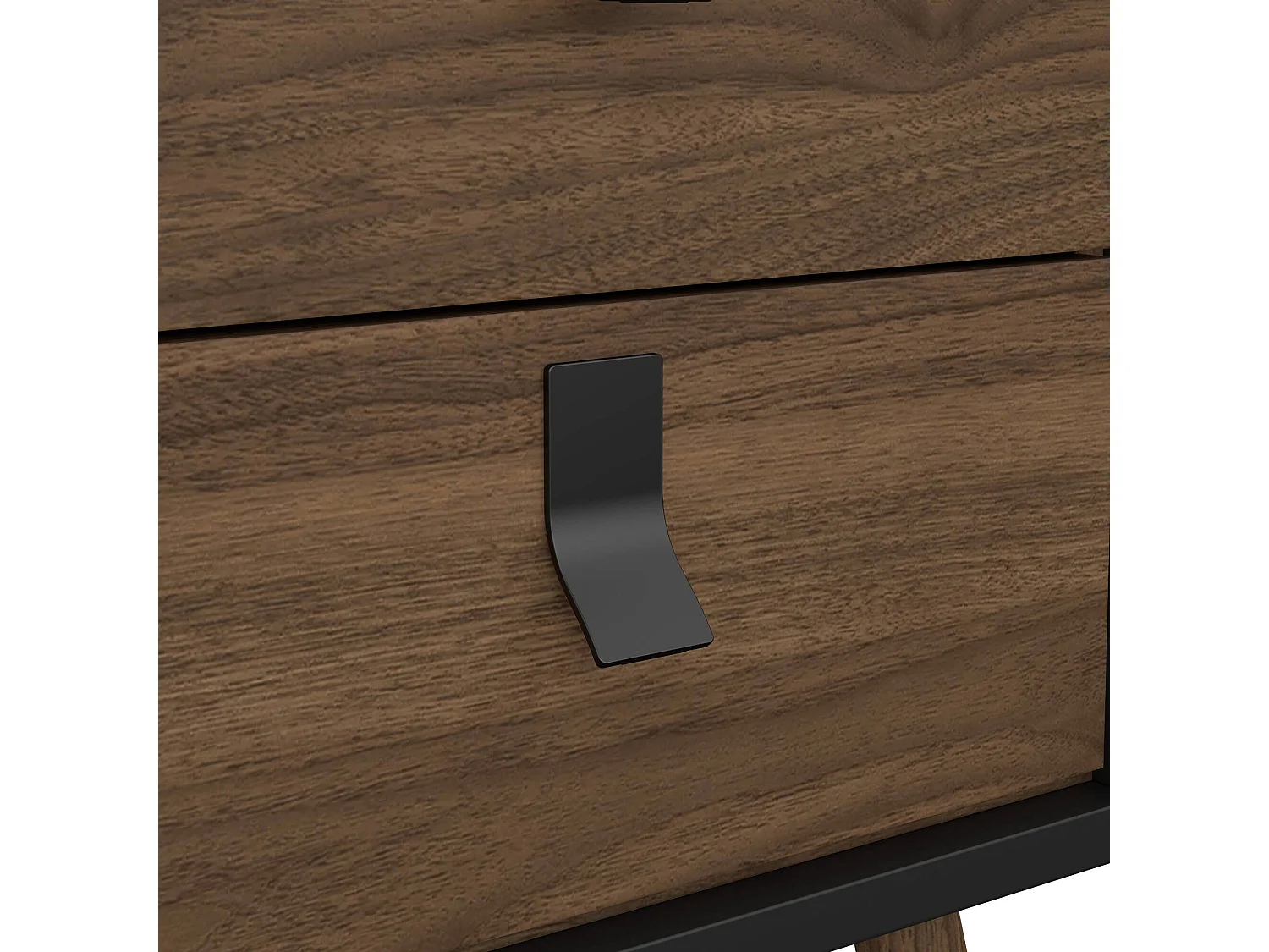 Drovell nachtkastje, Lage ladekast, Nachtkastje, Bedplank, 43x40 h60 cm, Zwart en Walnoot