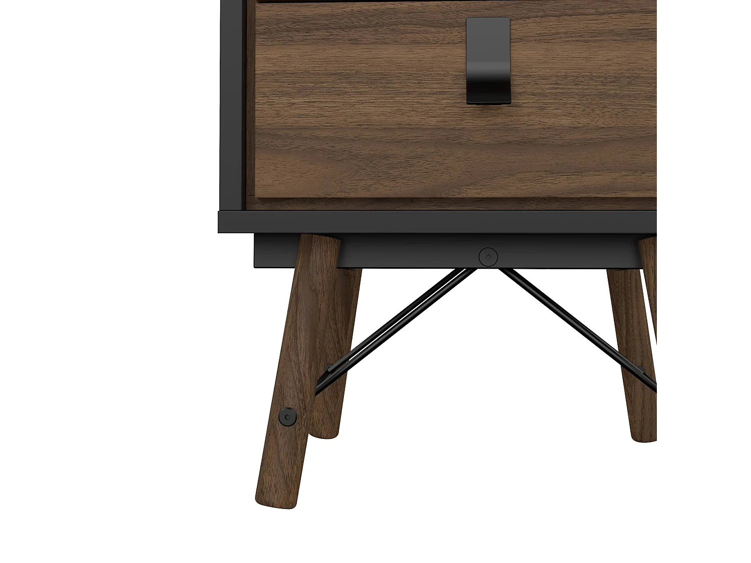 Drovell nachtkastje, Lage ladekast, Nachtkastje, Bedplank, 43x40 h60 cm, Zwart en Walnoot