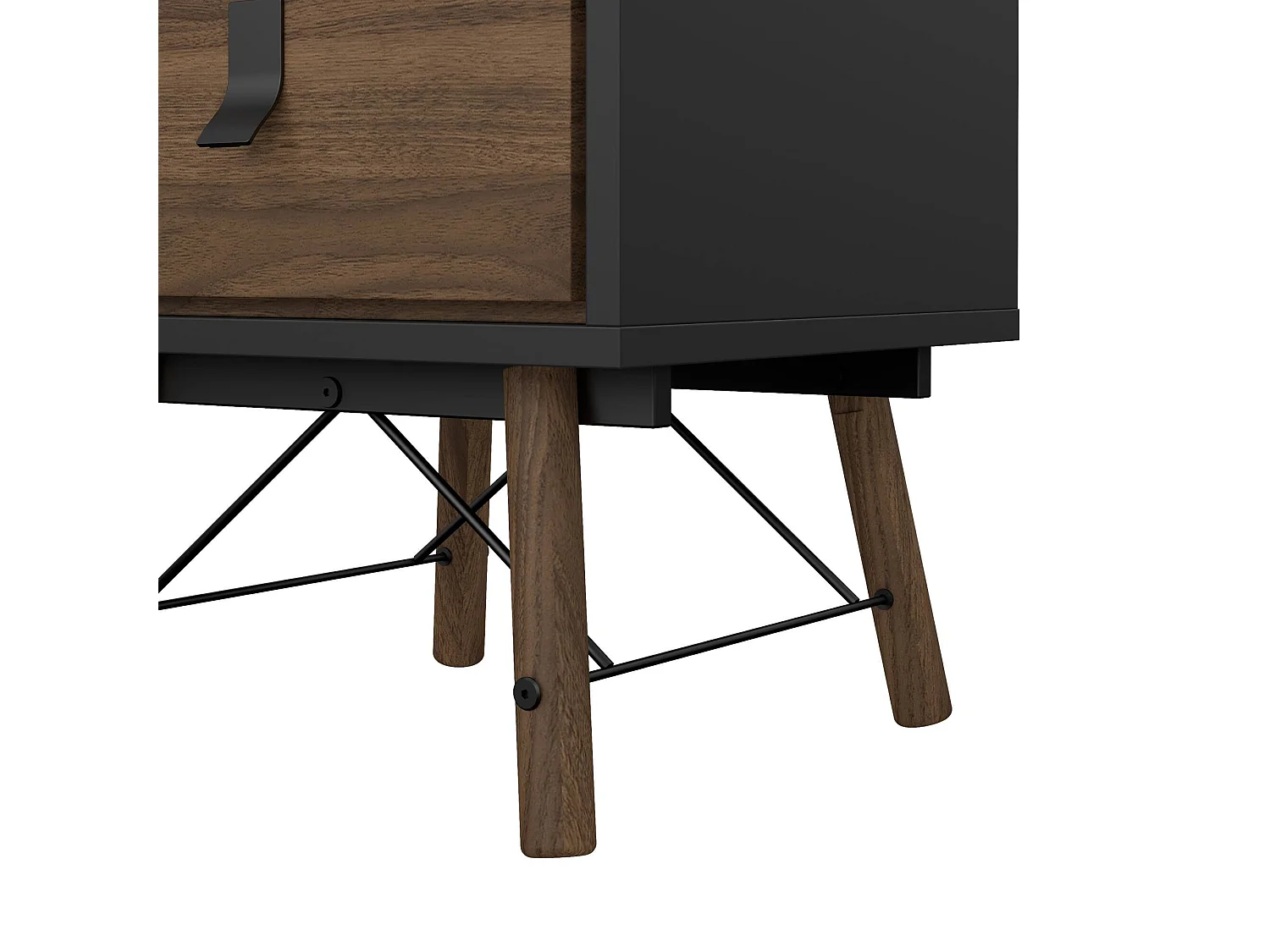 Drovell nachtkastje, Lage ladekast, Nachtkastje, Bedplank, 43x40 h60 cm, Zwart en Walnoot