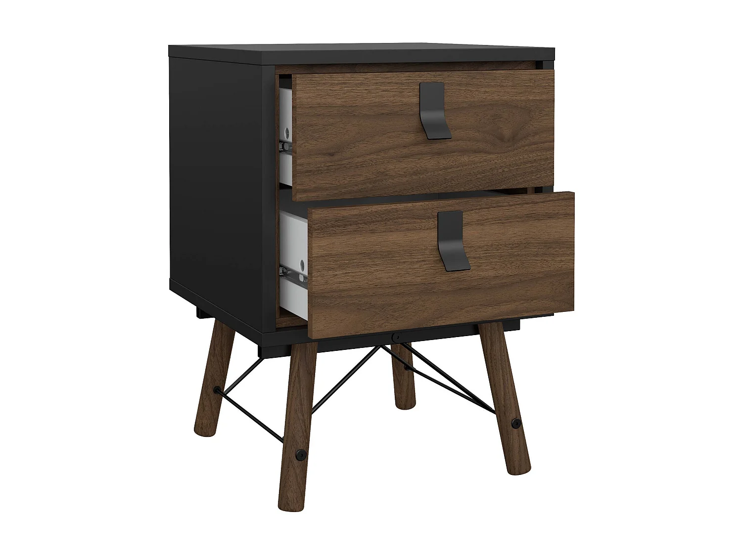 Chevet Drovell, Commode basse, Table de nuit, Étagère de chevet, 43x40 h60 cm, Noir et Noyer