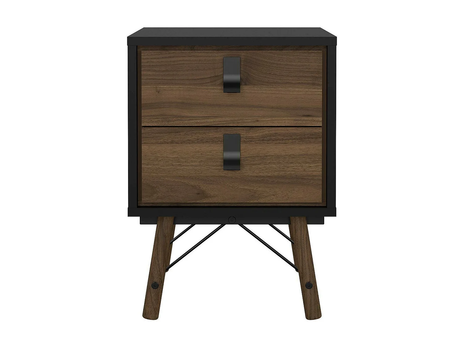 Chevet Drovell, Commode basse, Table de nuit, Étagère de chevet, 43x40 h60 cm, Noir et Noyer