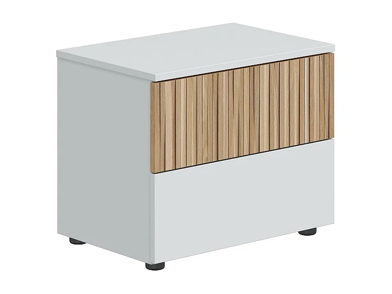 Dzoratt nachtkastje, Lage ladekast, Nachtkastje, Bedplank, 50x42 h34 cm, Wit en Eiken