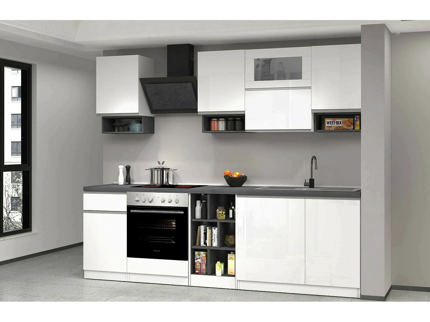 Cucina Completa Attiko, Modulabile Made in Italy, Bianco Lucido