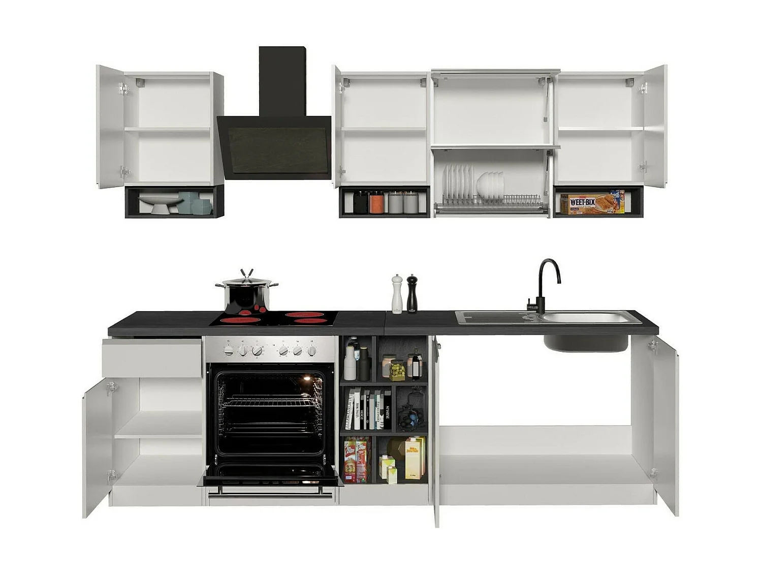 Cucina Completa Attiko, Modulabile Made in Italy, Bianco Lucido