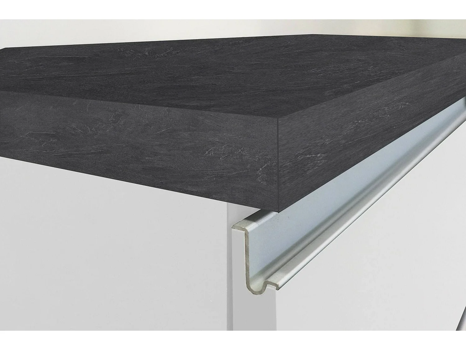 Cuisine complète Dceccaron, Ensemble avec garde-manger, Meuble de kitchenette, Kit bloc linéaire, 100% Made in Italy, 255x60h85 cm, Blanc brillant et ardoise