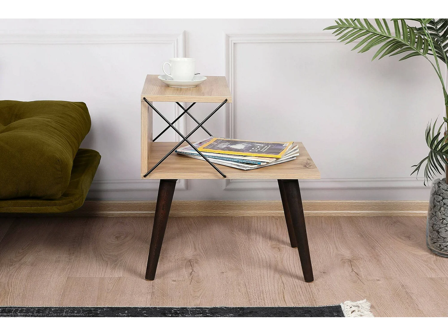 Chevet Astraea, Commode basse, Table de nuit, Étagère de chevet, 50x40h55 cm, Chêne