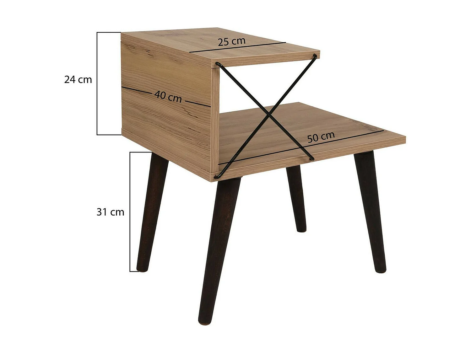Chevet Astraea, Commode basse, Table de nuit, Étagère de chevet, 50x40h55 cm, Chêne