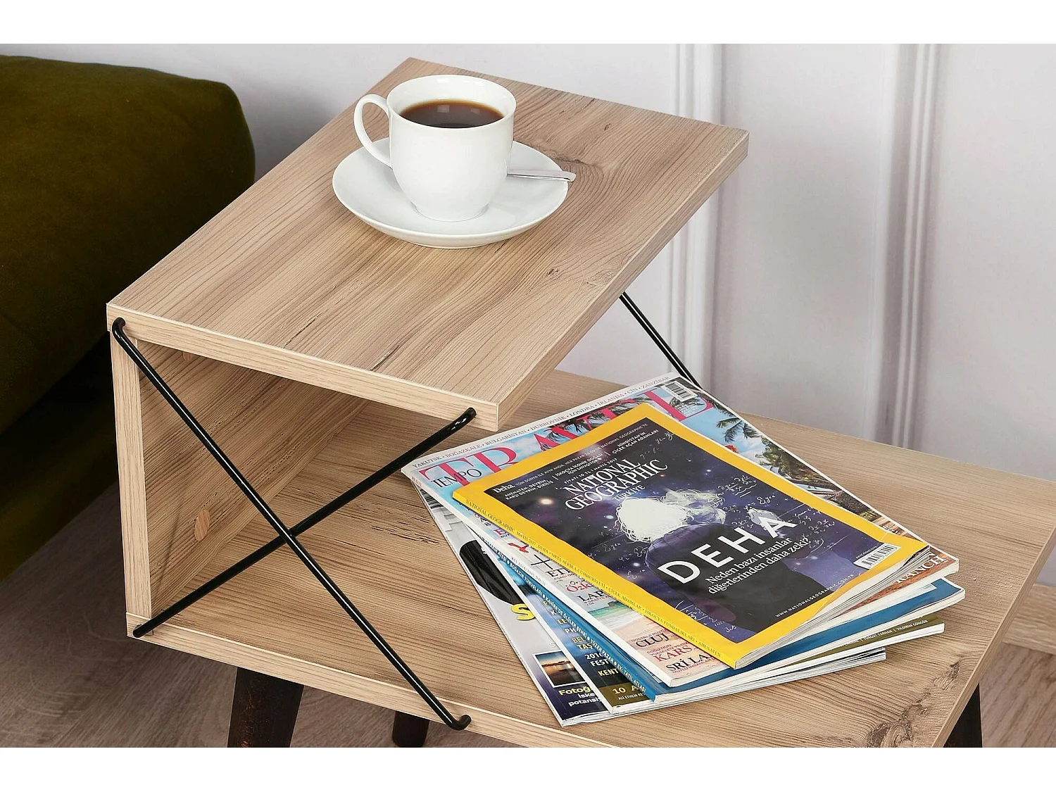 Chevet Astraea, Commode basse, Table de nuit, Étagère de chevet, 50x40h55 cm, Chêne