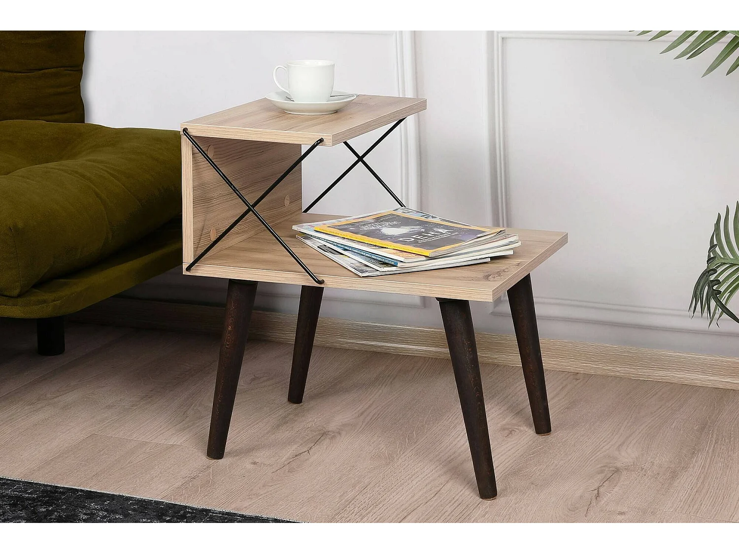 Chevet Astraea, Commode basse, Table de nuit, Étagère de chevet, 50x40h55 cm, Chêne