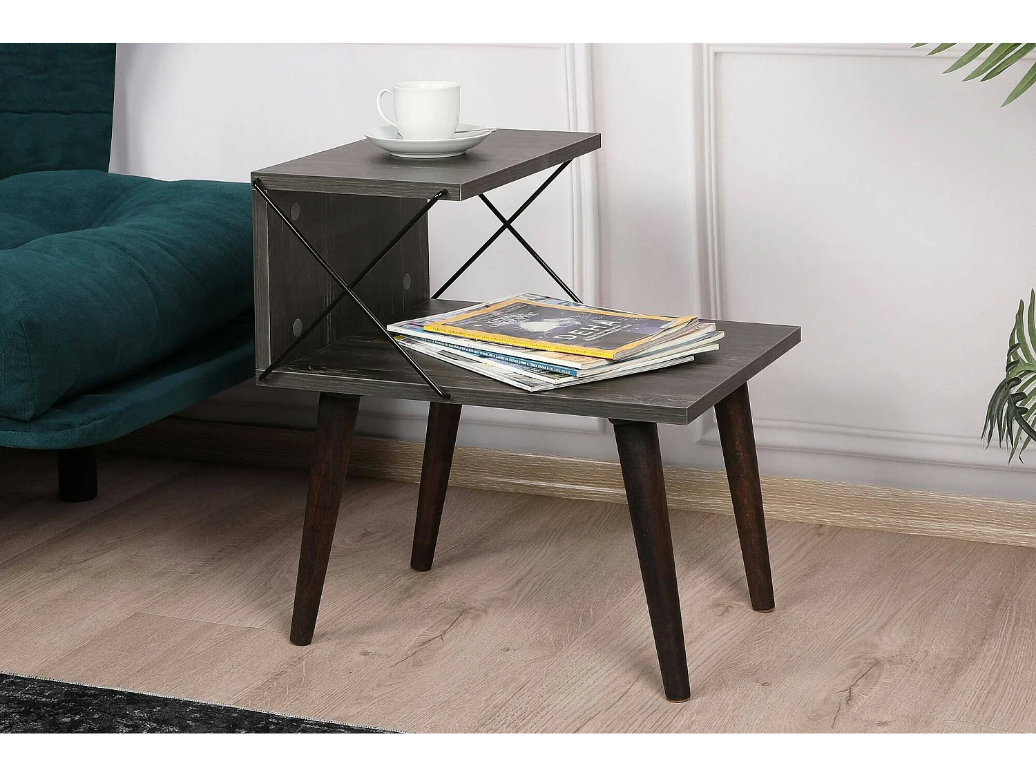 Chevet Astraea, Commode basse, Table de nuit, Étagère de chevet, 50x40h55 cm, Gris cendré